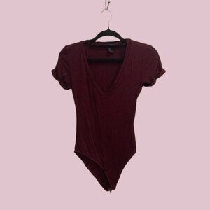 Burgundy V-Neck Bodysuit